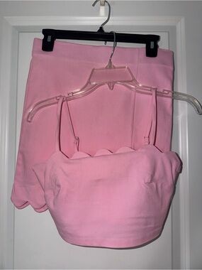 iris Pink Scallop-Trim Mini Skirt Set